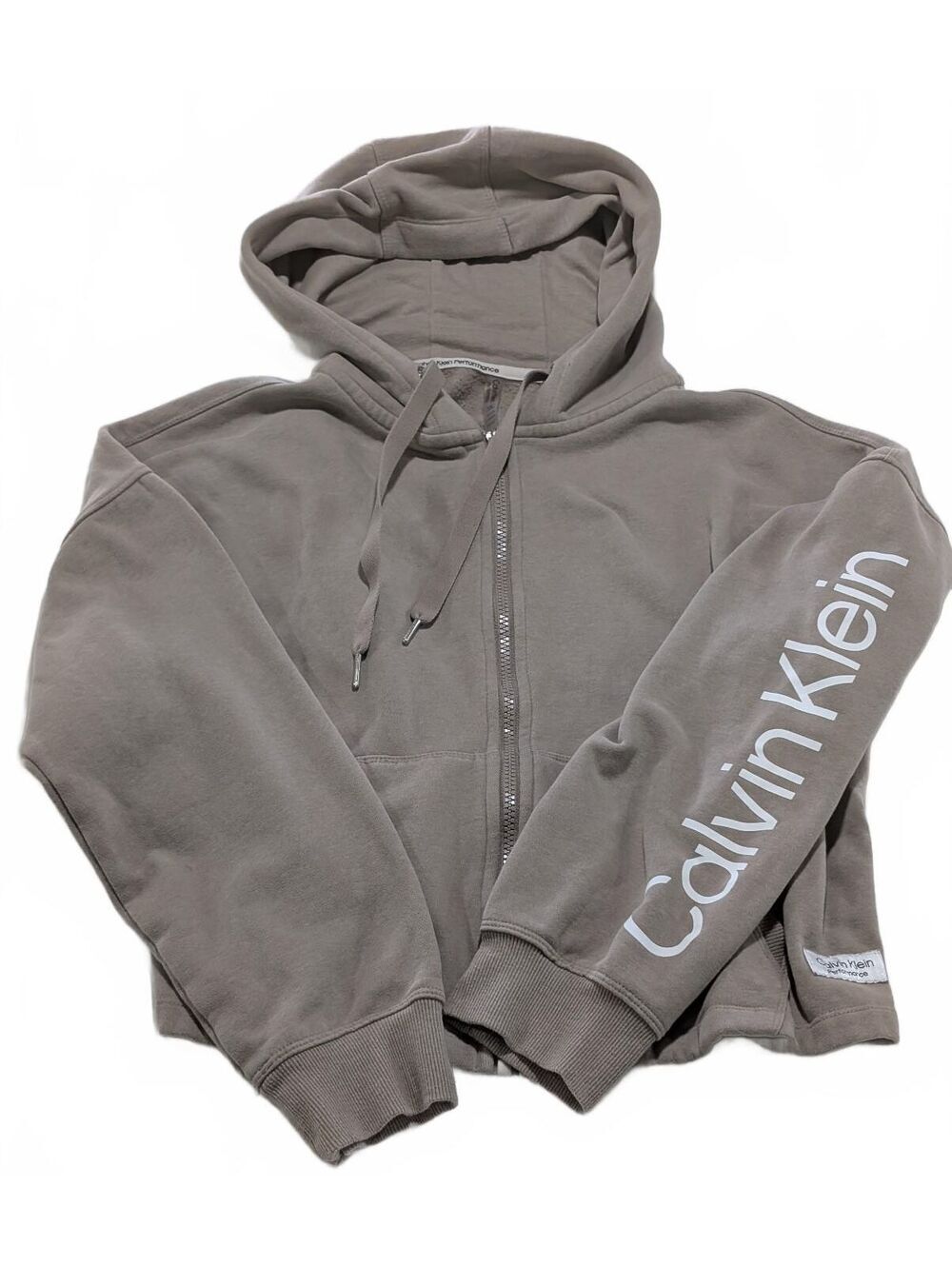 Large Calvin Klein Crop Hoodie Tan